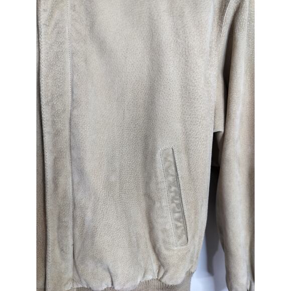 M771)Vtg Copper Key Khaki Suede Leather Full Zip Bomber Jacket Medium - Picture 6 of 13
